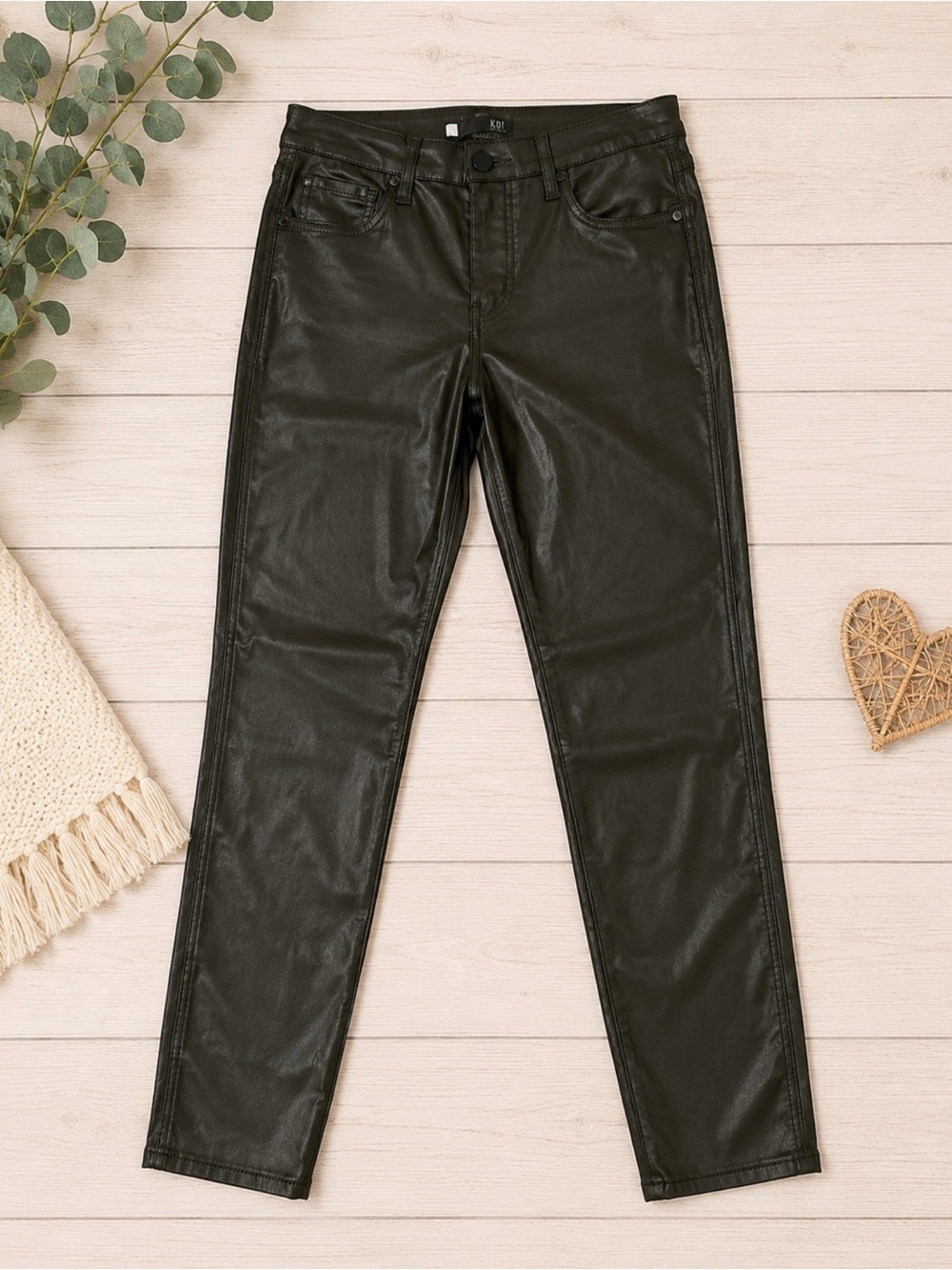 KUT From The Kloth Olive Green Faux Leather Coated Skinny Pants Size 6